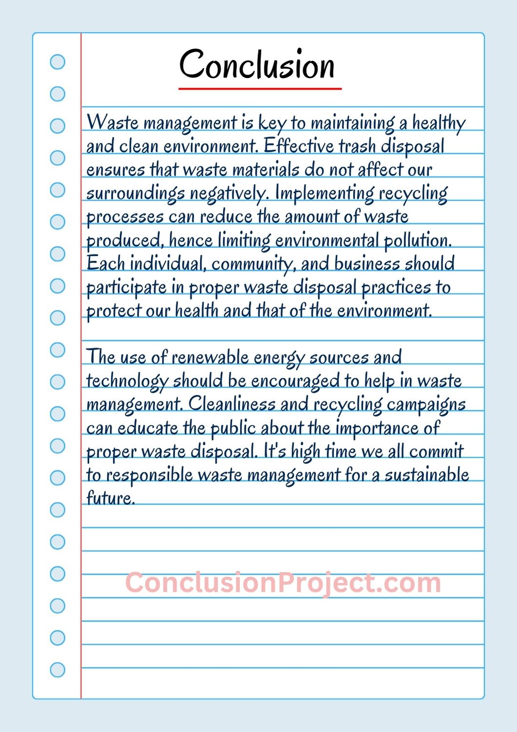 Conclusion of Waste Management